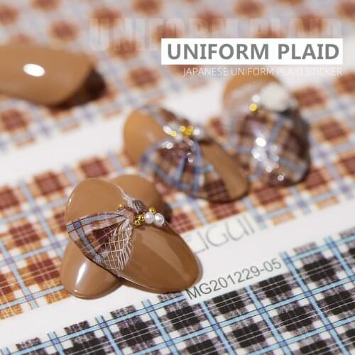 1 Sheet Uniform Plaid Nail Art 3D Stickers Nail Decals for Nails Lace Manicure England Design DIY 3D Accessories