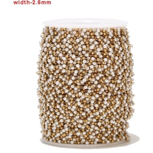 1Meter Stainless Steel Gold White Beads 2.6mm Width Pearl Chain Dainty Tiny Link Chains Handmade For DIY Jewelry Party Necklaces