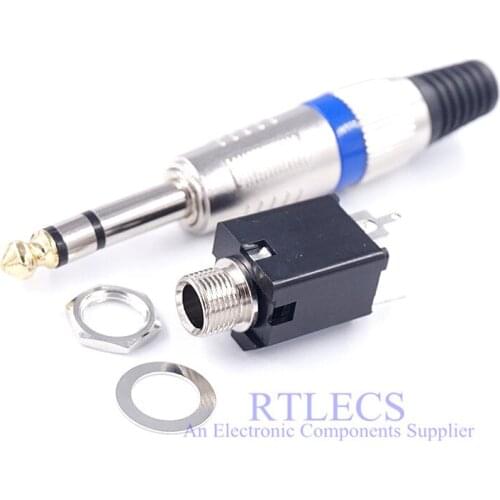 1 Piece 6.5mm 3 Pole Plug TRS 1/4" 6.35 Stereo Audio Jack Socket Guitar microphone amplifier Straight Vercal panel mount