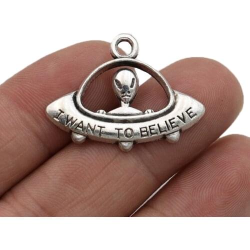 10pcs Antique Silver Plated Alien Charms Pendants for Jewelry Making DIY Handmade Craft 31x23mm