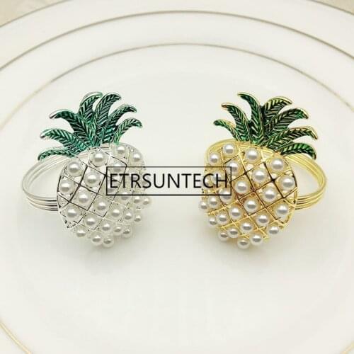 100pcs Gold Silver Pineapple With Pearls Napkin Ring Wedding Holiday Party Table Decoration Napkin Holder