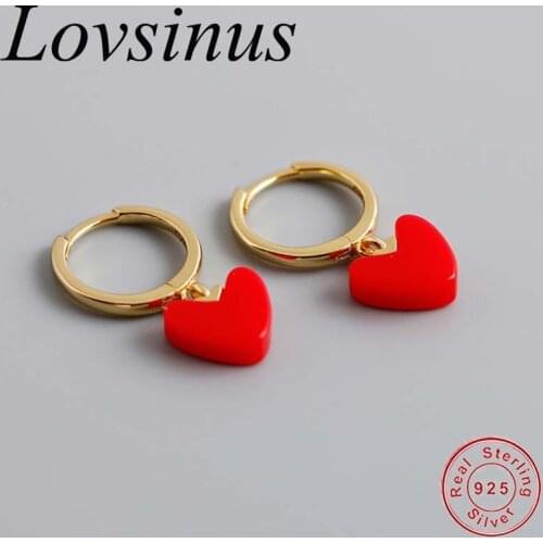 100% 925 Sterling Silver Red Heart Cubic Zircon Hoop Earrings for Women Silver Pentagram Girl Gifts anti-allergy Lovely Jewelry