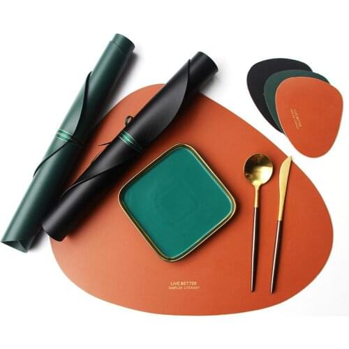 2PCS Nordic Style Leather Placemat Drop-Shaped Waterproof Anti-Scald Heat Insulation Table Mat Imitation PU Western Placemat