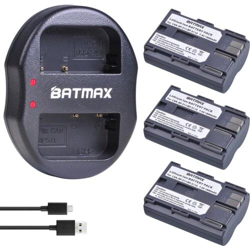 3Pcs BP-511 BP-511A BP511 BP 511 Battery + USB Dual Charger for Canon G6 G5 G3 G2 G1 EOS 300D 50D 40D 30D 20D 5D MV300i Camera