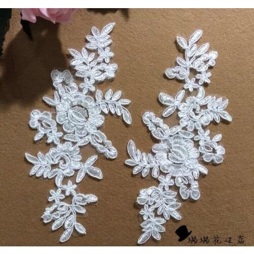 5 Pairs/10 Pieces 20*10CM Off White Embroidered Lace Fabric Flower Venise Lace Applique
