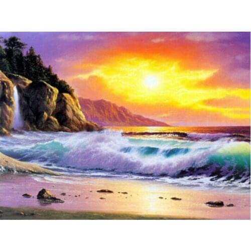 5D DIY Diamond Painting Landscape Sunset Beach Resin Diamond Painting Cross Stitch Scenic Needlework Home Decorative