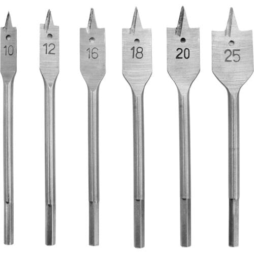 6pcs/Set Titanium Coating Hex Shank Spade Bits Flat Boring Bit Wood Drill Power Tools Hole Saw 10/12/16/18/20/25mm