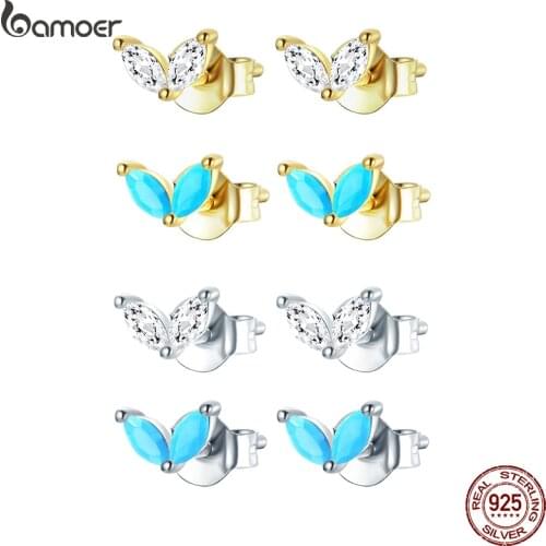Bamoer 925 Sterling Silver Gold Plated Stud Earring Piercing Luxury Cubic Zirconia Classic Fine Jewelry