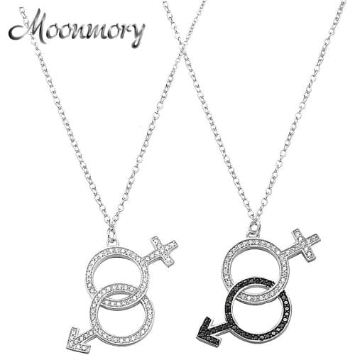 Moonmory 925 Sterling Silver Boy And Girl Symbol Pendant Necklace With Stone For Newly Born Child Fashion Jewelry Couple Gifts