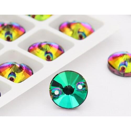 Volcano Color Round Rivoli Crystal Glass Rhinestones Sew On Rhinestones For Sewing On Wedding Dress & DIY Jewelry Accessories