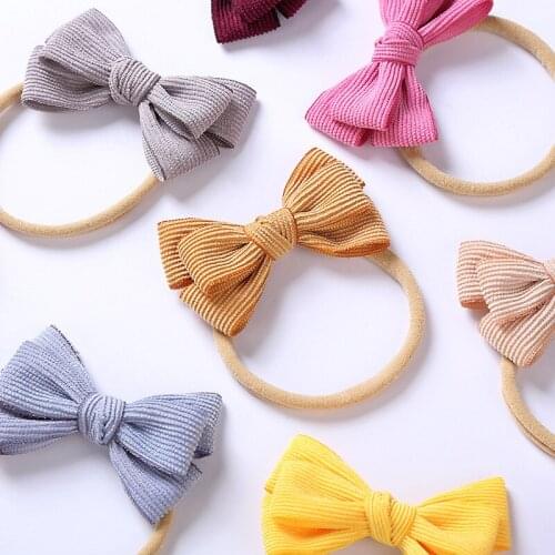 Kids Corduroy Bow Nylon Turban for Girls Hair Accessories Newborn Knotted Bow HeadBand Turban Bebes Infant Baby Color Headwrap