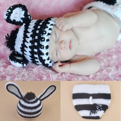 Newborn Baby Pony Zebra Knitted Suit Handmade Infant Photo Set Childrens Soft Wool Knitting Shooting Accessories Baby Memorial