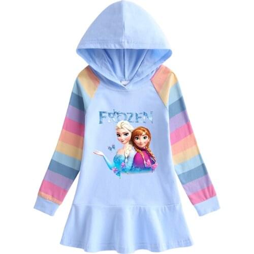 Disney Frozen Elsa Dress Childrens Long Sleeve Hooded Princess Dress Cartoon Girls Christmas Kids Clothes
