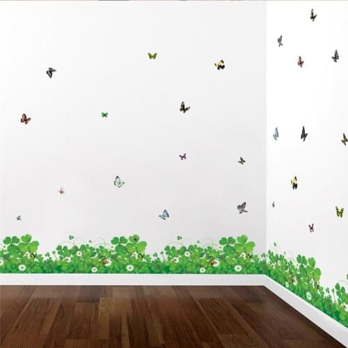 Fantastic Green Clove Flowers Butterfly Wall Stickers Living Room Decoration Diy Pvc Baseboard Wall Art Plant Home Decals