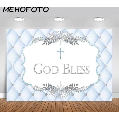 God Bless Photography Background Blue Headboard God Bless Baptism Backdrop Newborn Boy First Holy Communion Banner Backdrops
