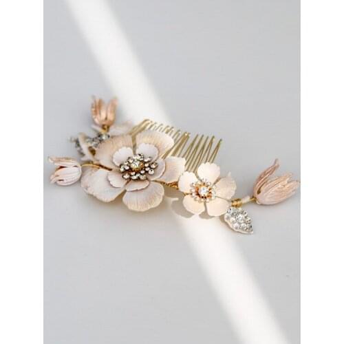 Handmade Gold Flower Bridal Hair Comb Jewelry Crystal Wedding Headpiece Women Hair Ornament Accessories