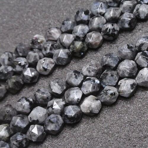 6-10mm Natural Round Faceted Black Larvikite Stone Beads For Jewelry Making Beads 15'' Needlework DIY Beads Trinket Necklace