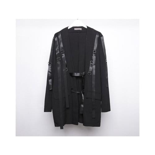 Spring and Autumn Ribbon Stitching Cardigan Jacket Doga casual unbuttoned dark design trench coat trend no collar personality