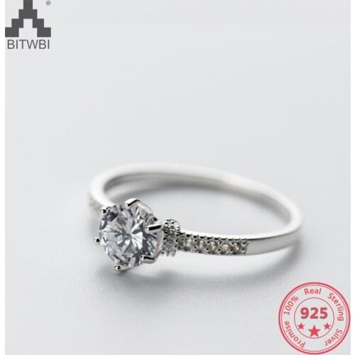 Factory Price 100% 925 Sterling Silver Fashion Minimalism Round Diamond Ring Fine Jewelry for Female