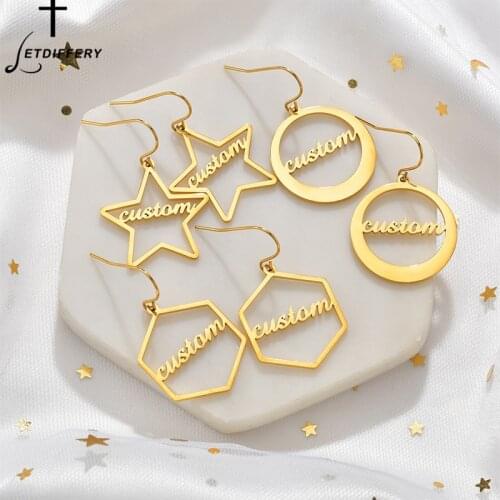 Letdiffery Fashion Personalized Star Earring Name Custom Letters Drop Circle Geometric Earrings Women Stainless Steel Party Gift