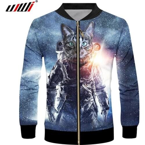 UJWI Man Jacket Long Sleeve Funny 3D Jacket Printed Starry sky Astronaut cat Streetwear Plus Size 6XL Clothes Man Autumn coat