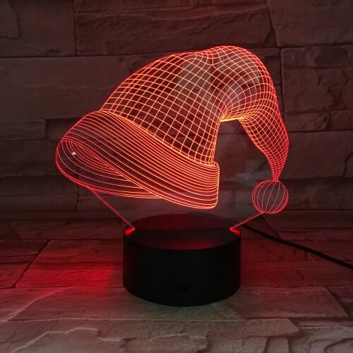 Xmas Hat Shape Touch Table Lamp 7/16 Colors Changing Desk Lamp 3D Lamp Novelty Led Night Lights USB Light Dropshipping 3D-695