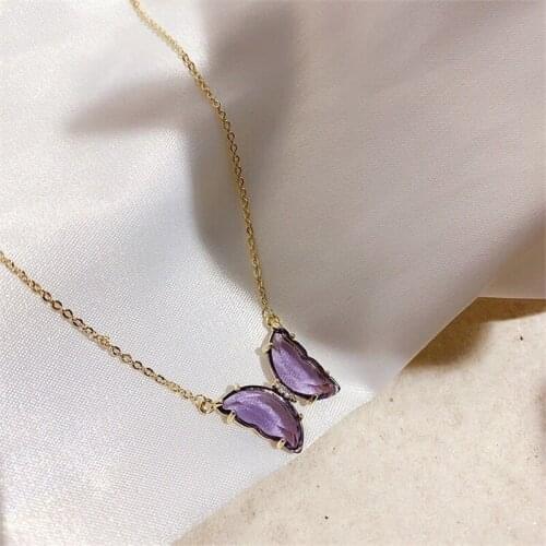 New Necklace Jewelry Sweet Romantic Purple Butterfly Zircon Necklace Fashion Jewelry For Women Girls Wedding Party Banquet Gifts