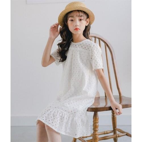New Arrival 2020 Summer Girls Dress Baby Girls Cotton Fashion Hollow-carved Dress Elegant White Princess Dress for Girls, #8335