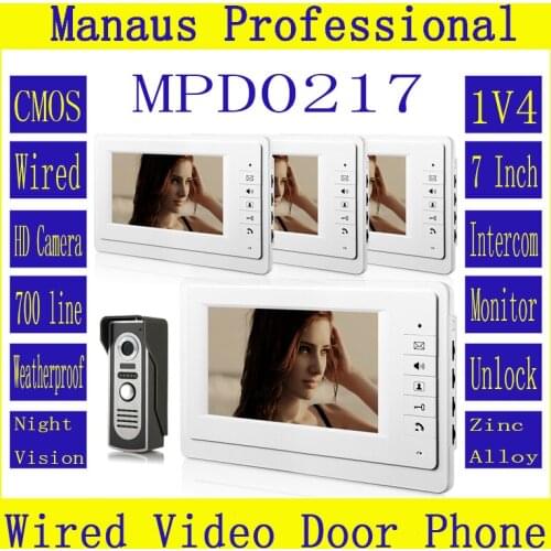 New Wired Magnetic Lock One to Four Video Doorphone Device,Hot Selling 7 inch Screen Keypad Display Video Intercom System D217b