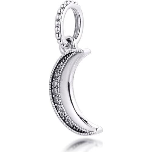 Fits for Pandora Beads Bracelets Sparkling Crescent Moon Dangle Charms 100% 925 Sterling Silver Jewelry Free Shipping
