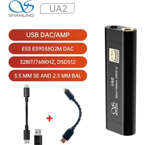 Shanling UA2 Portable USB DAC Cable AMP Audio Amplifier Type C to 2.5/3.5mm Output Compatible iOS Android PCM768 DSD512