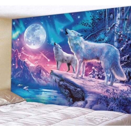 Psychedelic animal wolf moon art 3D printing wall hanging tapestry hippie bohemian home wall decoration art yoga mat beach mat