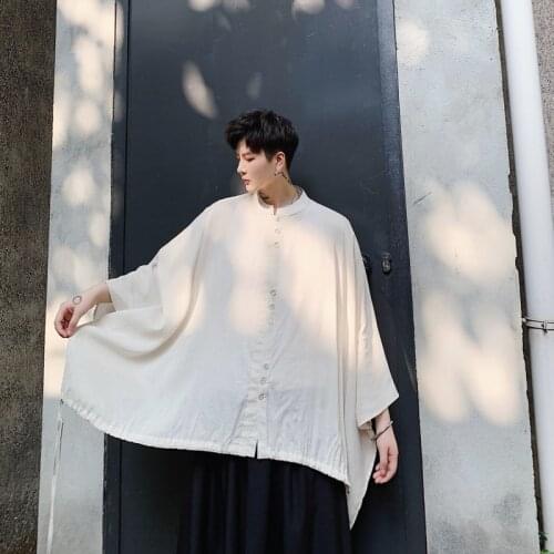 Loose Yamamoto Bat sleeve drawstring personality short sleeve hemp cotton shirt summer tide men Cape Cape