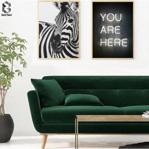 Scandinavian Black White Poster Nordic Canvas Wall Art Print Animal Zebra Painting Decorative Picture Neon Quotes Home Decor