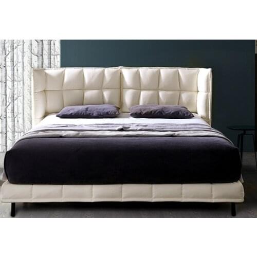 Modern minimalist leather bed leather bed 1.8 m double master bedroom soft bed wedding bed leather bed Nordic leather bed