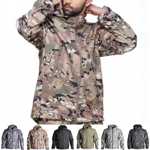 Tactical Jacket Military Army Coat Men Soft Shell Waterproof Windproof Hooded Camouflage Jacket Combat Fleece Camo Jacket