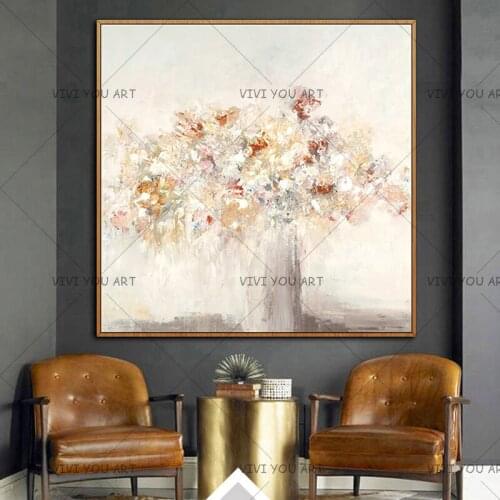 White Flowers and Tree top 100% Handpainted Morden Oil Paintings on Canvas Wall Pictures For Live Room Home Decor No Framed