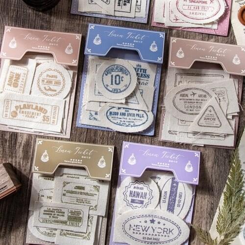 Yoofun 10pcs/lot Vintage Ticket Stickers Cotton Fabric Label for Scrapbooking Diary Journal Decration Collage Stickers