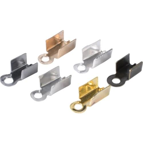 200Pcs/Lot Cove Clasps Cord End Caps String Ribbon Leather Clip Tip Fold Crimp Bead Connectors For Diy Jewelry Making Supplies