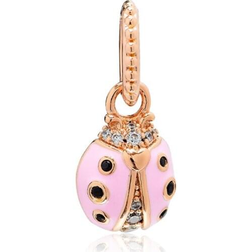 Spring Garden Rose Lucky Pink Ladybird Beads For Jewelry Making Sterling Silver Jewelry Woman DIY Beads Free Shipping