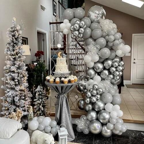 114pcs White Macaron Grey Balloons Garland Arch 18" Silver 4D Ball Baby Shower Wedding Decoration Background Wall Party Supplies