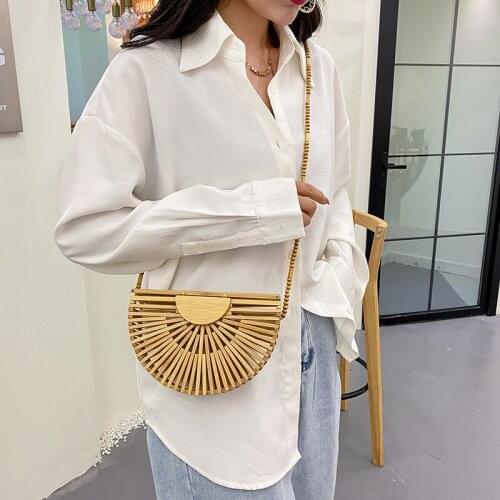 2021 Summer Luxury Handbag for Women Shoulder Bag Semicircle Bamboo Woven Beach Bag Mobile Phone Walle
