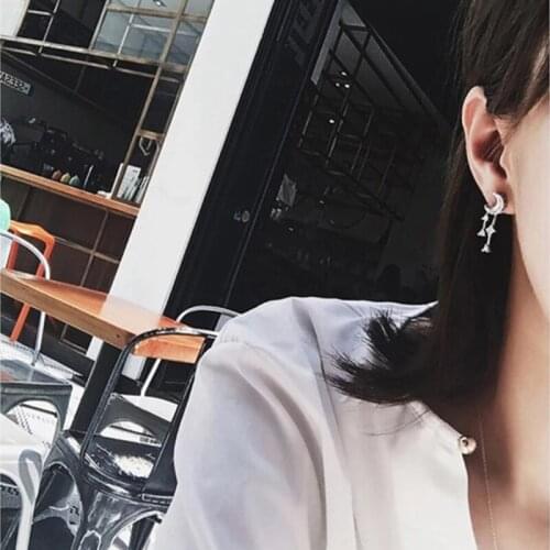 Zircon Stars Moon Asymmetrical Stud Earrings Fashion Small Fresh Snowflake Tassel Long Section Earrings For Women