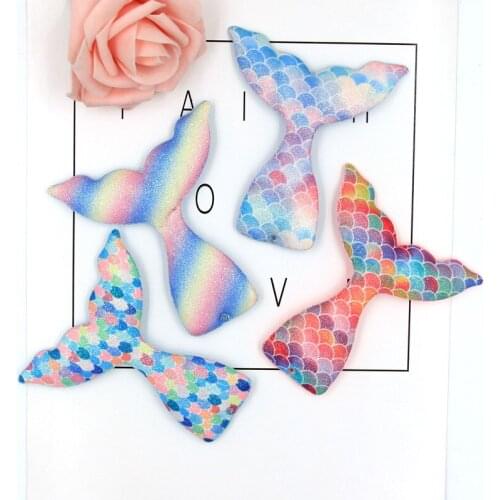 10pcs Glitter Rainbow Fish Tail Padded Patches Appliques For Clothes Sewing Supplies DIY Hair Bow Decoration