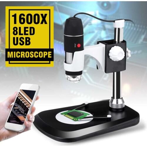 ZEAST 1600X 8 LED Zoom USB Digital Microscope Magnifier Microscope Camera +Video Stand for Smartphone PCB Inspection Tools