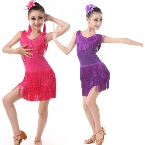 Children Professional latin Dancing Clothes Girls Latin Ballroom Dancing Dress Kids Salsa Tassels Stage Dancewear Costumes Dress