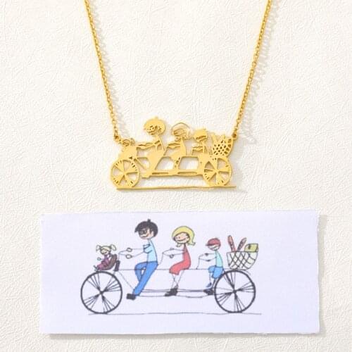 Custom Childrens Drawing Necklace Gold Stainless Steel Pendant Necklace Long Chain fashion Jewelry Childrens Memorial Gift