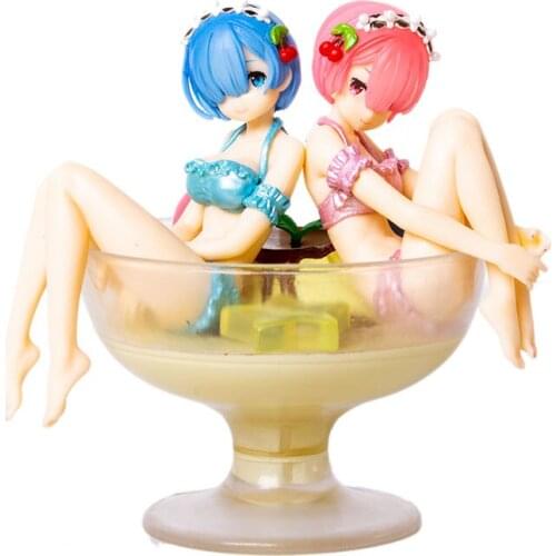 Free Shipping Re:Life In A Different World From Zero Wine Glass Pudding Ram Rem Kawaii Cute PVC Action Figure Model Toy T30
