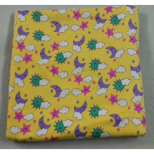 50x105cm Amazing Yellow Sun Moon Star Cloud 100% Cotton Flannel Fabric for Children Sleepwear Baby Blanket, Pajamas, Brushed Cl