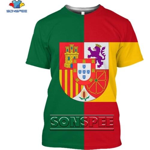 SONSPEE 3D Spain Heraldry Printed T-shirt Royal Noble Emblem Army Military Flag Casual Tee Oversized DIY Harajuku Mens Tops